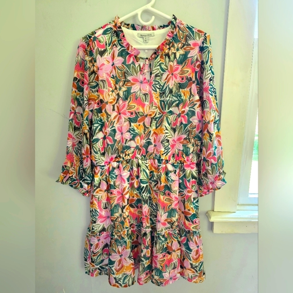 Marissa Olivia Floral Pink and Green Dress